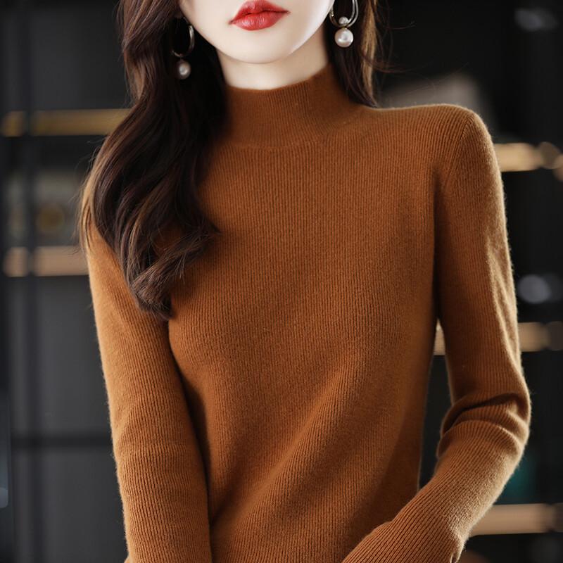 2023 Women's High Neck Pure Wool Knit Sweater - Autumn/Winter Base Layer