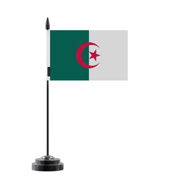 Drapeau De Table - Algérie - 14 X 21 Cm - Polyester - Mât En Plastique - Impression Recto/Verso