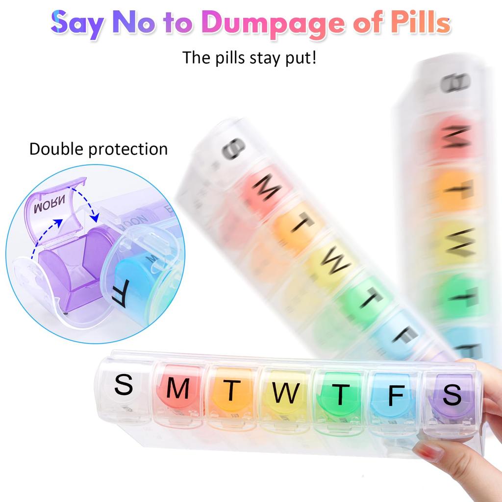 7 Day Pill Box Organiser 4 Times a Day, Weekly Tablet Box Travel Pill Organiser 28 Compartments