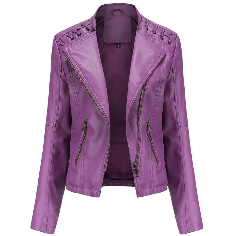 Stylish Women Faux Leather Moto Jacket Retro Lacing Detail PU Biker Coat Casual Zip Up Outerwear Slim Fit Short Classic Plus Size S-4XL