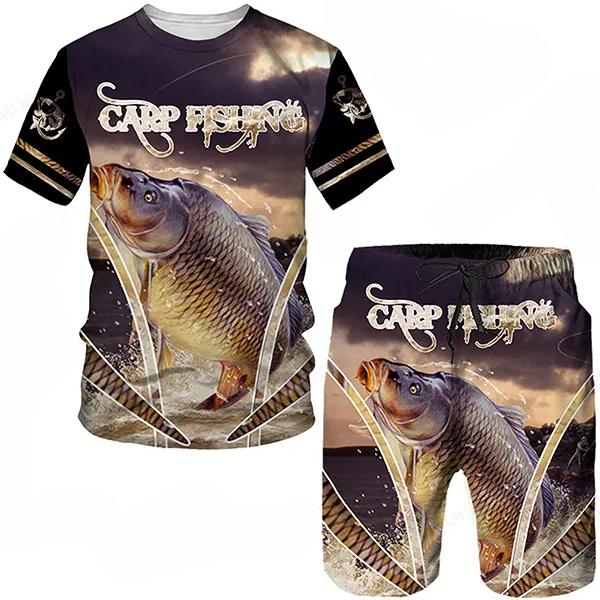 T Shirt & Shorts Sets 2piece Suit for Mens Fish Pattern Print Short Sleeve Tracksuit Leisure 3D Polyester Man's Set