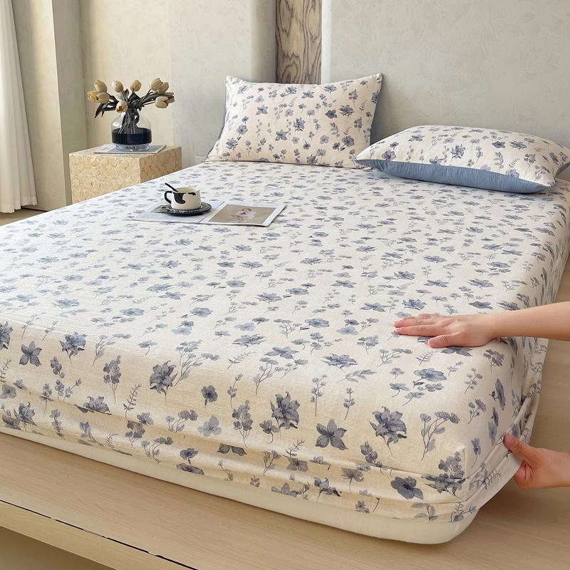 New printed single-piece fitted sheet three-piece set, washable mattress protective cover, all-inclusive mattress and pillowcase