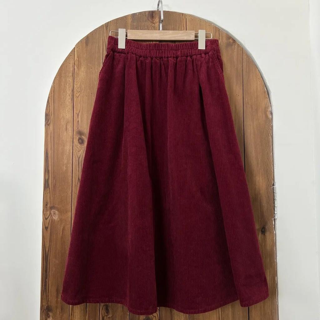 Autumn Winter Thick Corduroy Solid Loose Slimming Artistic Casual Flared Skirt Women