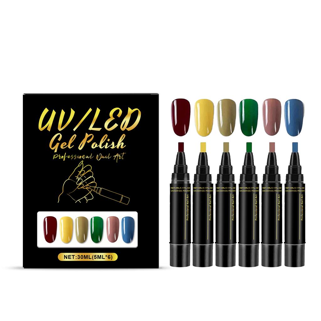 6 Color DIY Nail Art Pens High Pigment Vibrant Shades Easy To Use For Nail Design Safe Nail Decor Waterproof Nail Polish Pen Kit