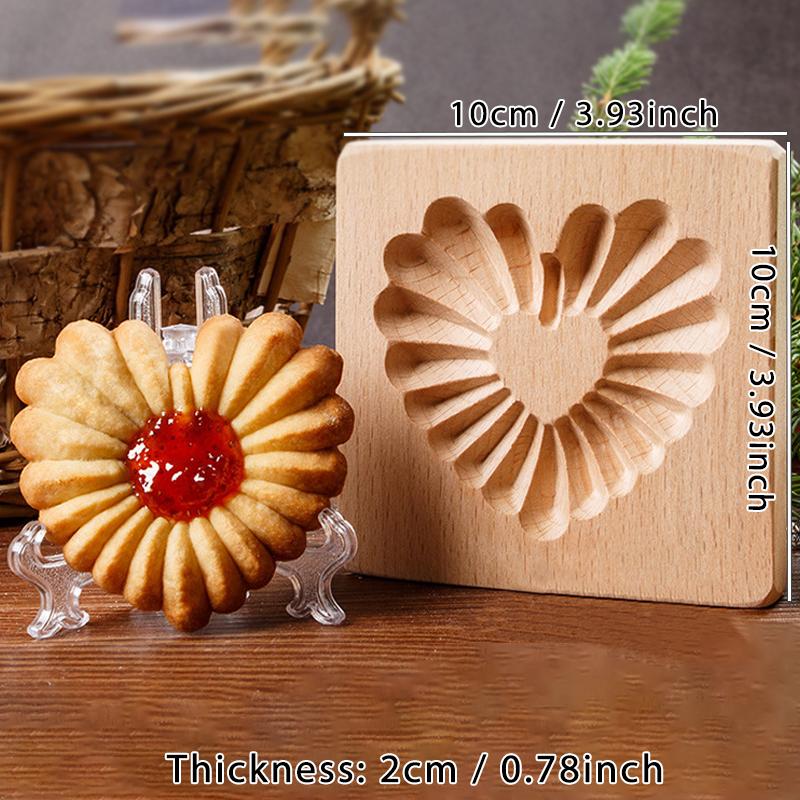 3D Wooden Cookie Cutter Moulds for DIY Baking, Engraved Embossed Biscuit Molds, for Gingerbread Fondant Christmas Baking Molds