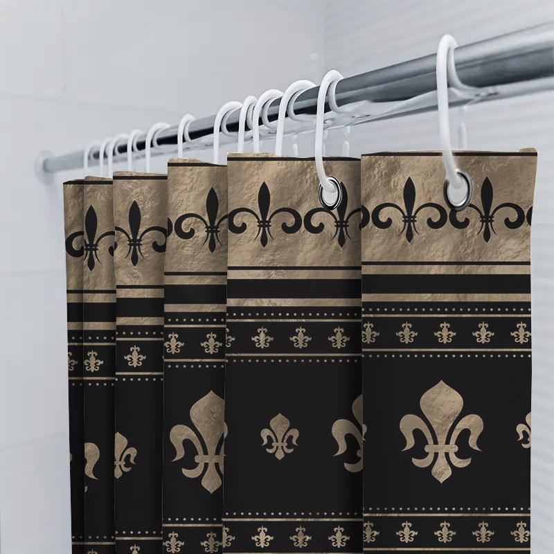 Luxury Shower Curtain Set Vintage European Style Black Gold Floral Print Waterproof Washable Polyester Bathroom Decor Accessorie