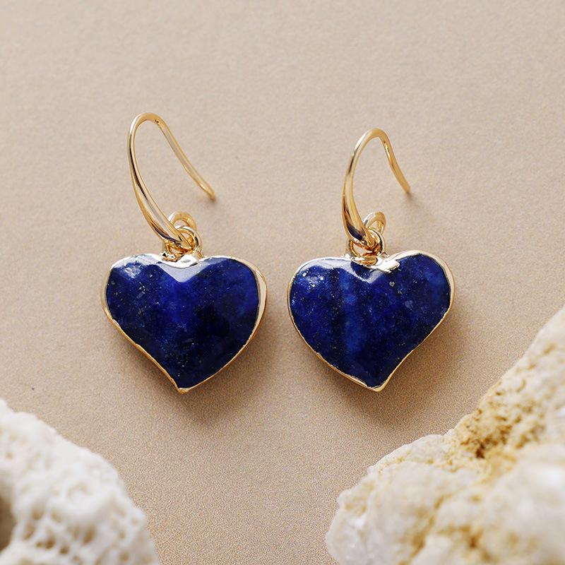 Natural Stone Turquoise Love Earrings Ear Hook Earrings Japanese and Korean Designer Merchandise Popular Jewelry