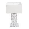Wood Handcrafted Sculptural Table Lamp with Beige Square Lampshade (Belilah, Begey)