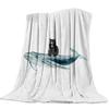 Schwarz-Weiß-Katzenmuster Flanell-Kuscheldecke für Sofa Bett Couch Weich Leicht Gemütlich Kinder Erwachsene Reisen Camping Geschenke