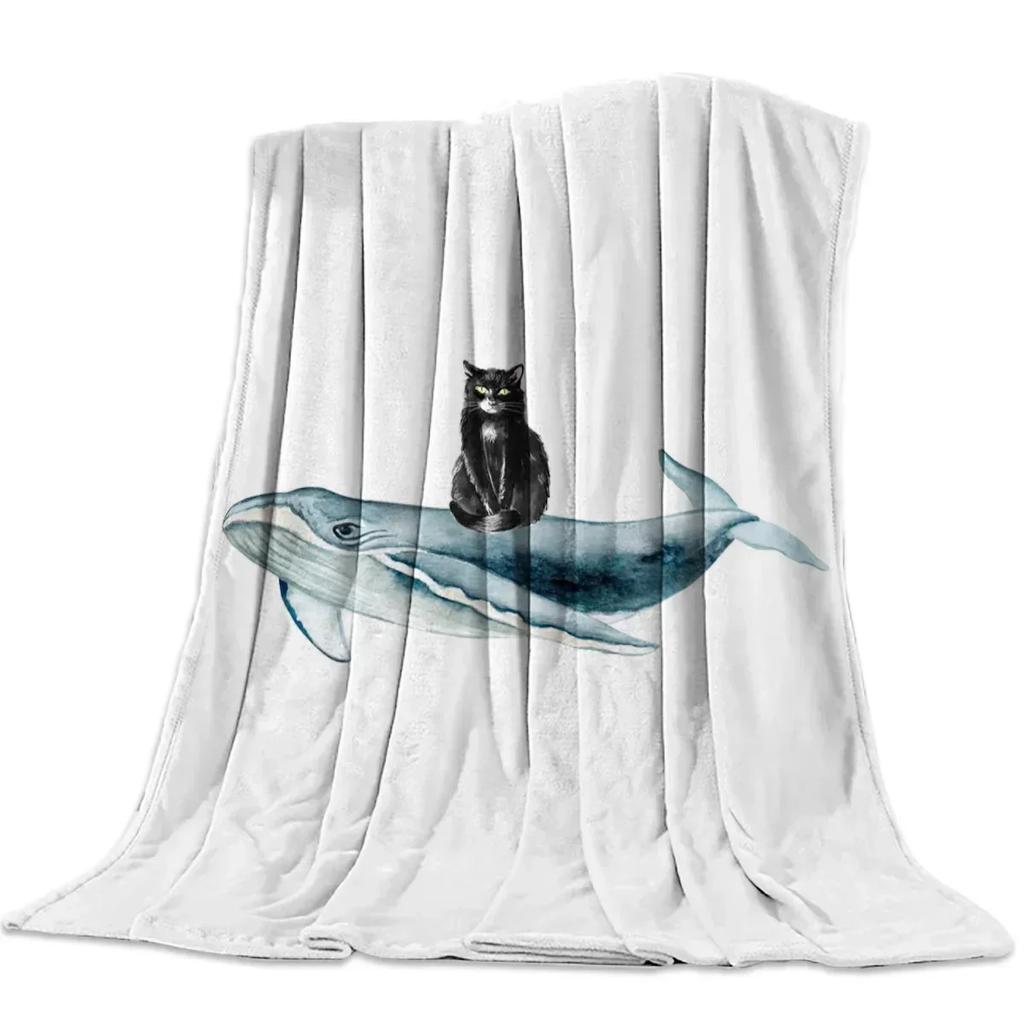 Schwarz-Weiß-Katzenmuster Flanell-Kuscheldecke für Sofa Bett Couch Weich Leicht Gemütlich Kinder Erwachsene Reisen Camping Geschenke