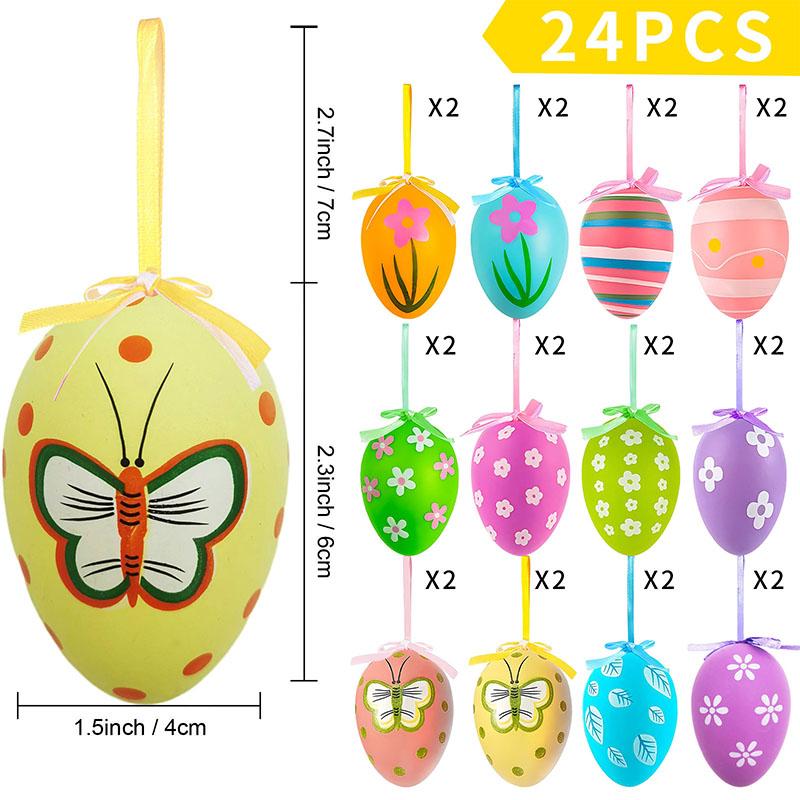 24Pcs Plastic Easter Eggs Hanging Ornament Easter Tree Basket Colorful Eggs Decoration Happy Easter Party Kids Gift Home Decor