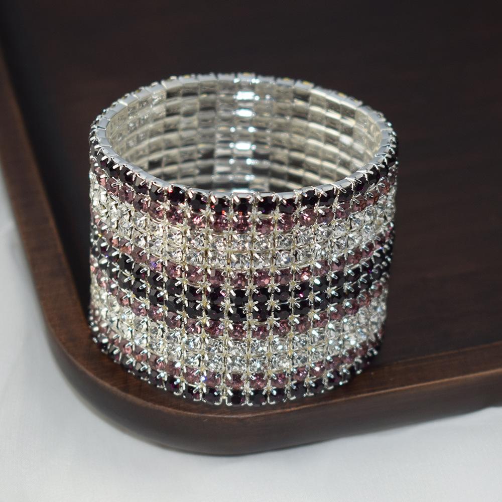 Bracelet Super Flash Incrusté de Cristal Brillant Strass Multi-Couches Large Cordon Élastique Ornement