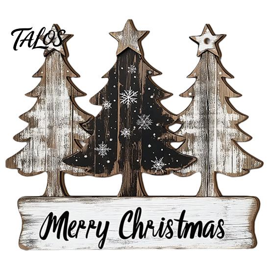 Vintage Pine Tree Pendants Distressed Wooden Christmas Hanging Pendant with 3 Design, Retro Natural Solid Wood Xmas Accents Merry Ornament for Holiday