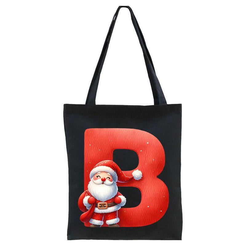 English letters A-Z Christmas number print student casual canvas tote bag