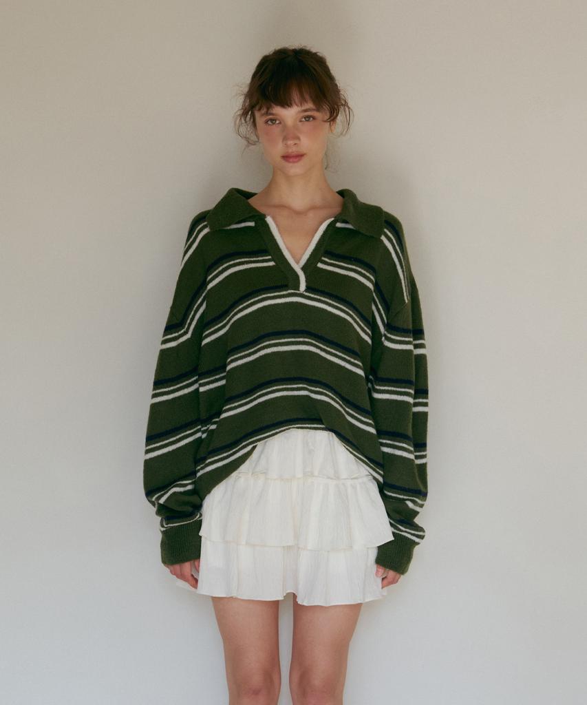 ODER Mohair Stripe Collar Pullover - Deep Green