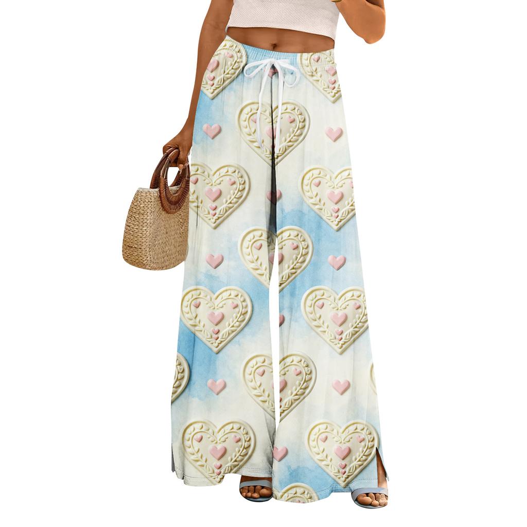Γυναικεία Καλοκαιρινή Μποέμ Παλάτσο Παντελόνα Ψηλόμεση Φαρδύ Πόδι με Πρίτινγκ Καθημερινό Παντελόνι με Τσέπες