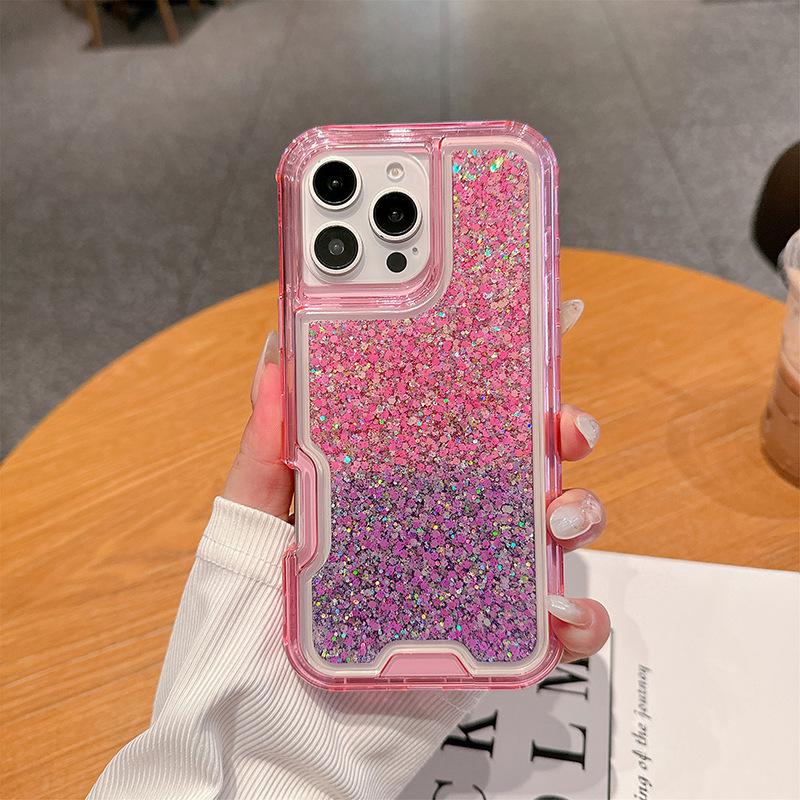 

For IP16promax Anti-slip and Yellow-resistant Mobile Phone Case High-quality Three-in-one Drop Glue Glitter for IP16 Removable For iPhone 16 PRO MAX