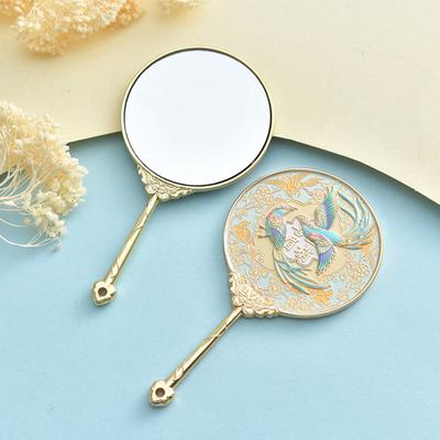 Miroir de Maquillage Métallique Portable Style Chinois pour Femmes Miroir Cosmétique Créatif Exquis à Main pour Étudiants Accessoires Hanfu