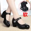 Fashion Autumn New Women's High Heels Fashion Round Toe Shallow Hook & Loop Pumps Soft Bottom Block Heel Middle-aged Mom Leather Shoes