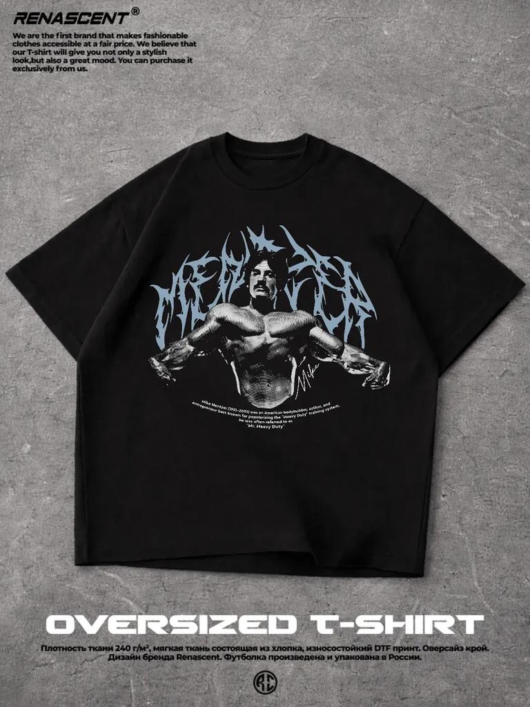 Oversized T-Shirt with Mike Mentzer Print, Black