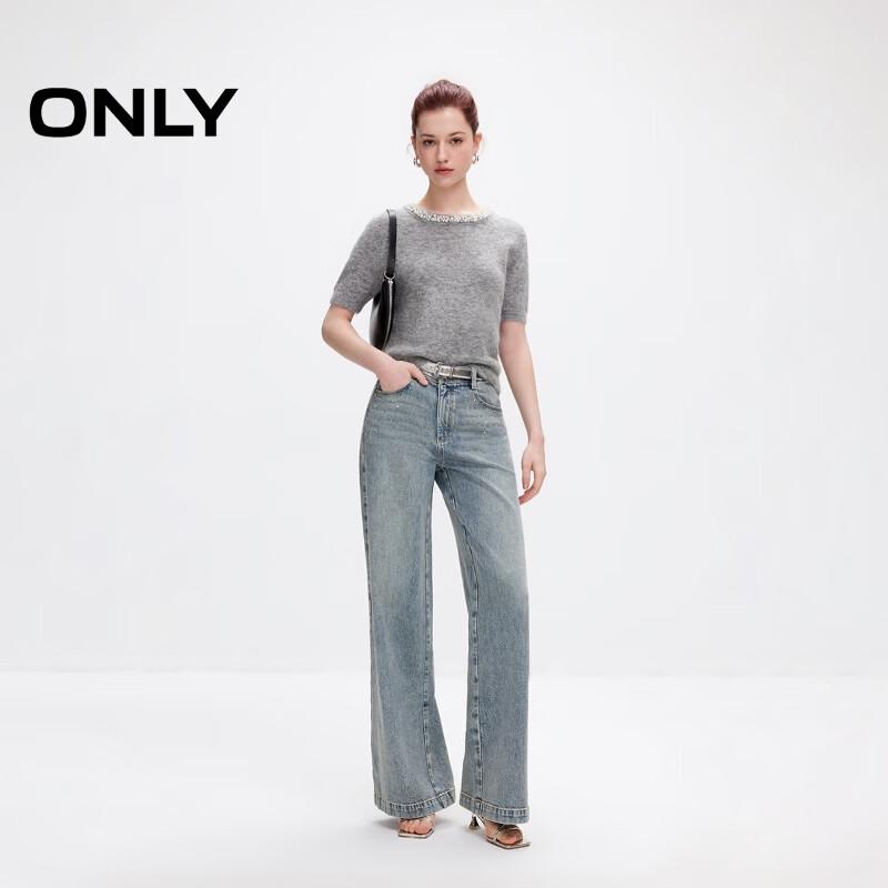 Only Women's Pearl Round Neck Short Sleeve Cropped Knit Top