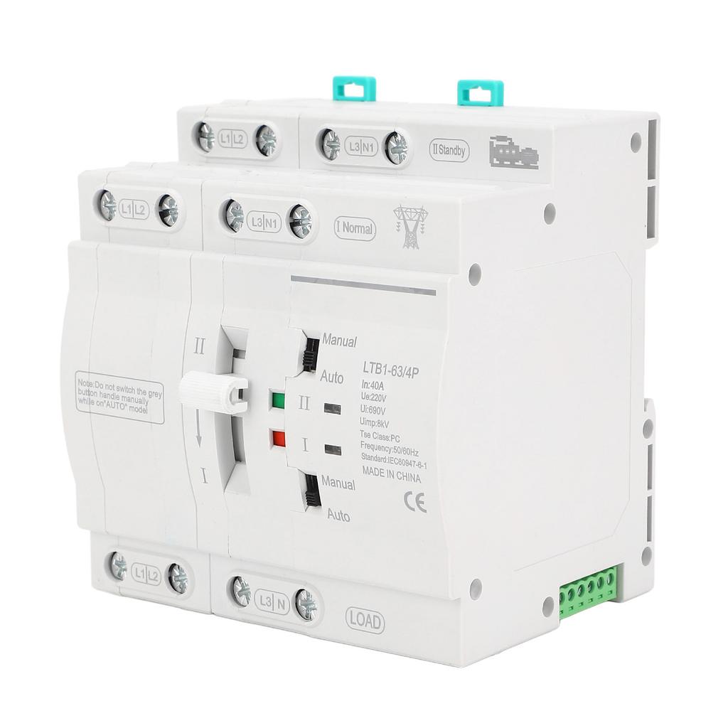 40A Automatic Transfer Switch 4P Uninterrupted Double Power Changeover Switch for Generator DIN Rail Mount