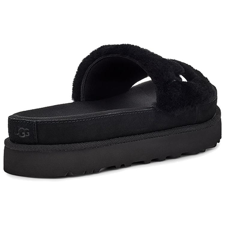 UGG Laton Fur Slide Black Slippers Women's 1111236-BLK