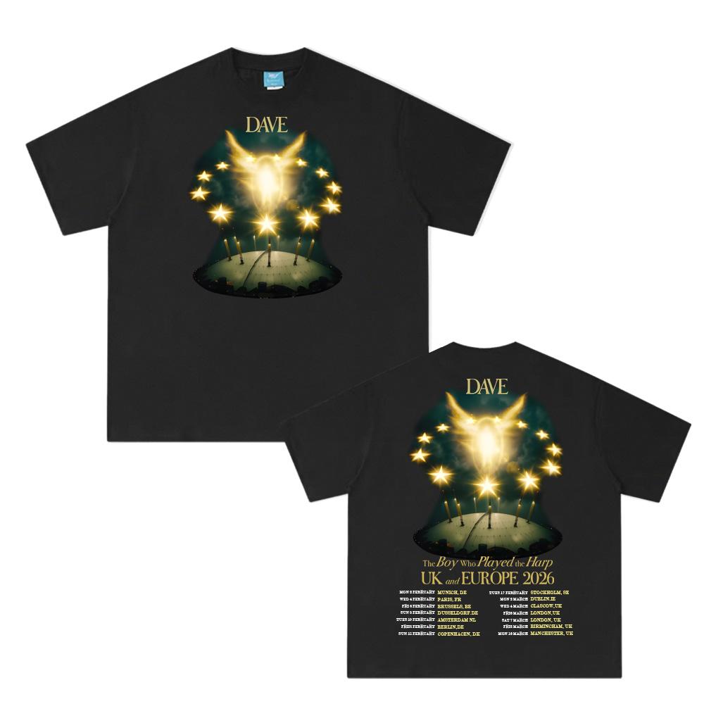 

Дэйв Мальчик, Игравший на Арфе Тур 2026 Лето Хип-Хоп Футболка Корейский Хлопок Высокое Качество Одежды Женские/Мужские Топы M чёрный