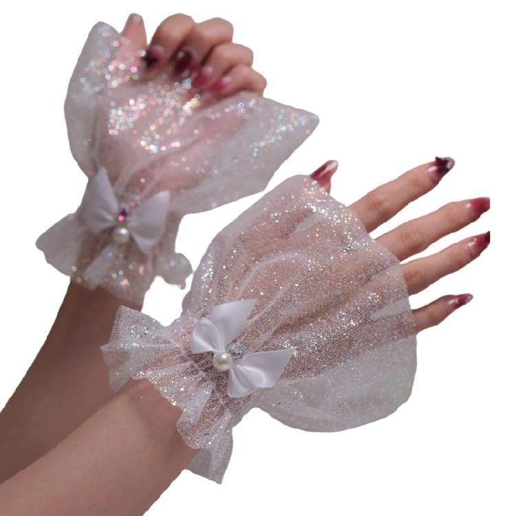 Elegant Bowknot Sleeves For Nails Art Photography Soft Glitter Fabric Comfortable Elastic Arm Covers