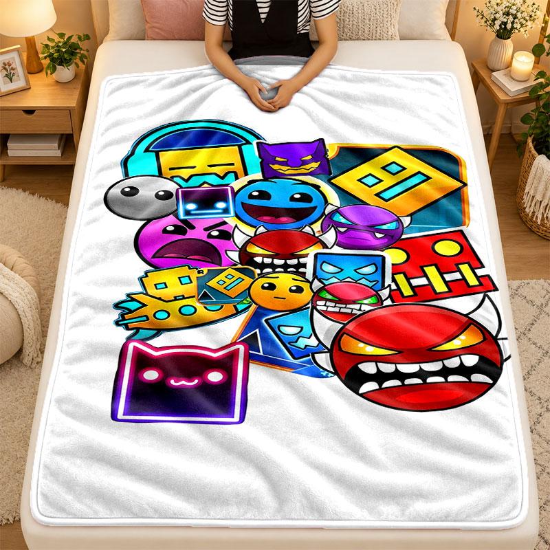Flannel BlanketGeometry Dash Warm Soft Throw Blanket for Indoor Sofa Bed Living Room Use