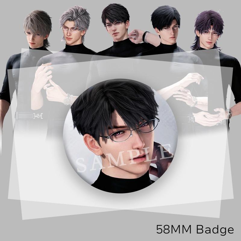 1/5 Stück 58MM Love and Deepspace Sylus Rafayel Zayne Xavier Caleb Anime Cosplay Abzeichen Schwarzes Enganliegendes Oberteil Brosche Anstecknadel Kostümdekoration