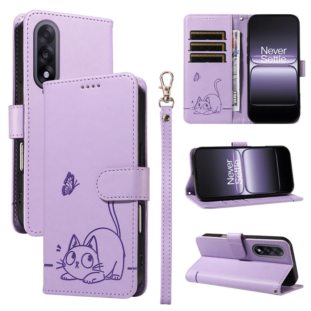 For OnePlus Nord 5 5G/OnePlus Ace 5 Ultra 5G Case Cat Pattern Imprint Leather Phone Cover with Wrist Strap