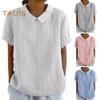 Women Casual Shirt Lapel Short Sleeve Solid Color Pullover Top Solid Color Loose Fit Shirt Tops Streetwear
