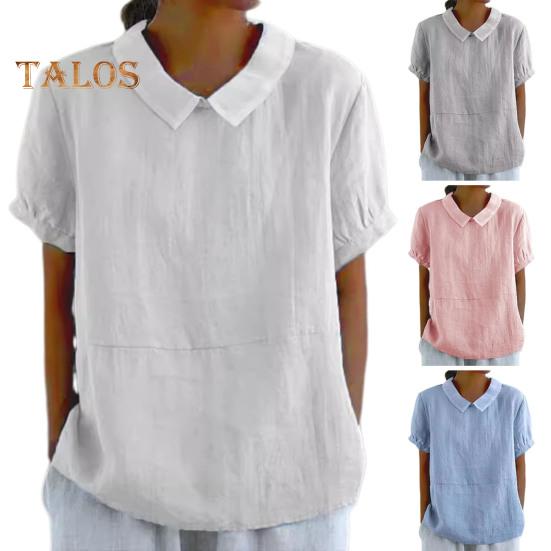 Damen Casual Shirt Revers Kurzarm Einfarbig Pullover Top Einfarbig Loose Fit Shirt Tops Streetwear