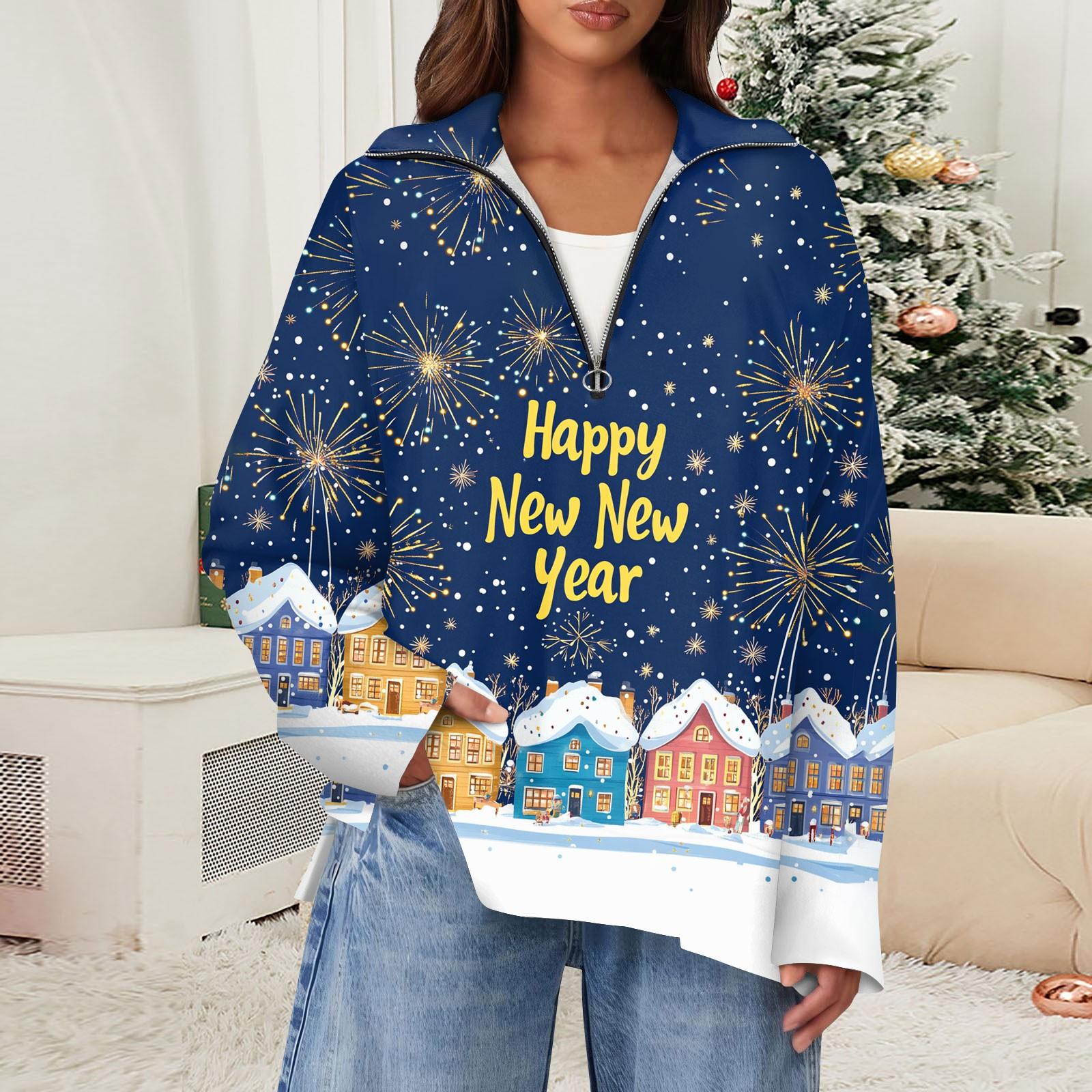 

Женская повседневная полумолния с лацканами и рождественским принтом, пуловер, топы с боковыми разрезами, модная одежда XXXL розовый