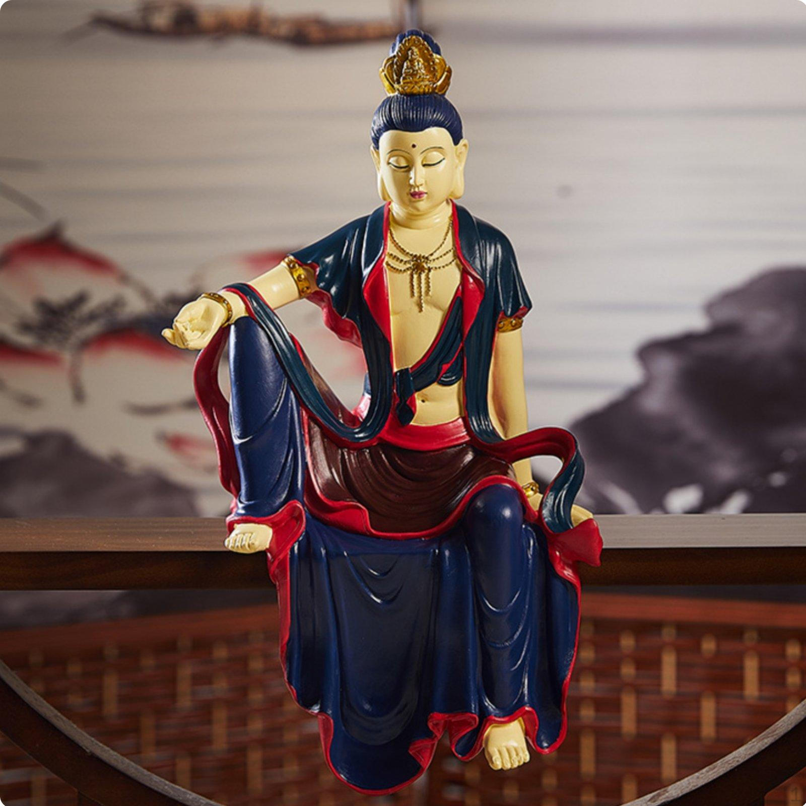 Resin Guanyin Figurine Meditative Statue Sculpture Kwan Yin for Buddhists,
