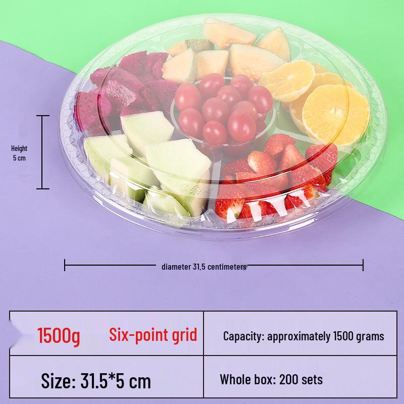 Transparente runde Einweg-Salatschale mit dreigeteilter Obstschale