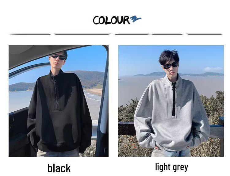 Herren Dekonstruierter Halbreißverschluss Schwerer Hoodie - Herbst/Winter Trend, Lockerer Nischen-Design Freizeitpullover