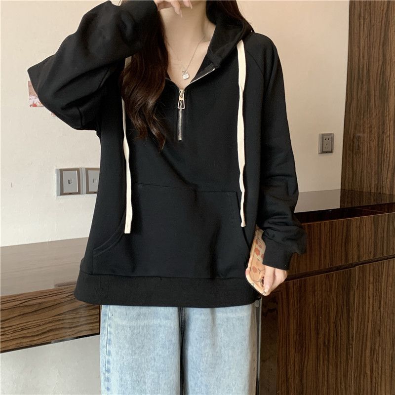 American real shot silver fox velvet thickened semi-zipper hooded sweater women's autumn and winter loose casual long-sleeved jacket