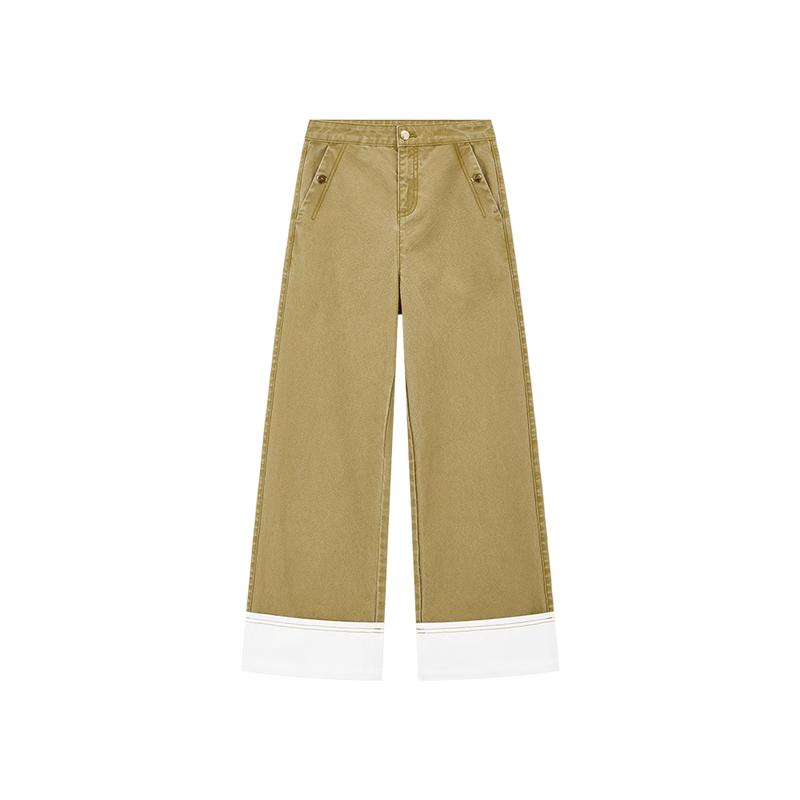 ELLE KIDS Girls Contrast Cuff Wide-Leg Denim Pants 150