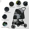 Dog Buggy Pet Stroller, Foldable, Rain Cover, 2 Safety Leashes, 83cm x 55cm x 101cm, Gray + Black