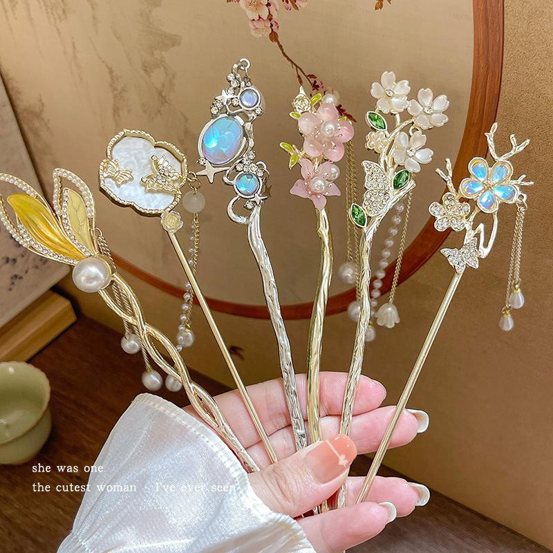 1Pc New Chinese Tassel Flower Hairpin Chinese High-end Female Antique Pan Head Hairpin Hairpin Hanfu Cheongsam Hair Accessories