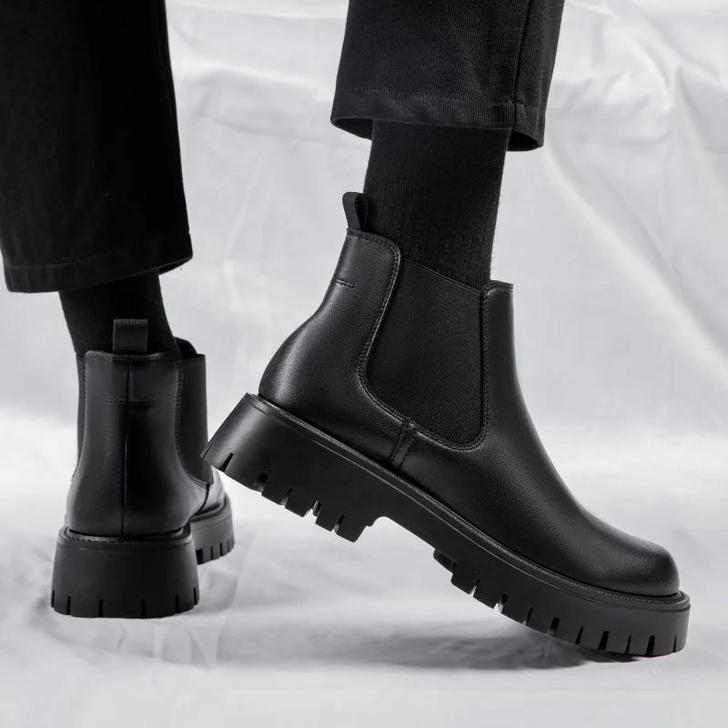 Fashion Luxury Brand Men's Chelsea Boots New Outdoor Red Sole Square Shoes Handmade Toe Business Ankle Boots for Men Dress Boots 2024