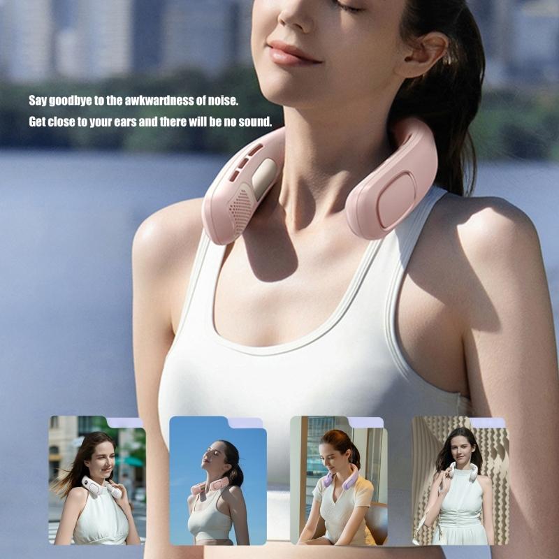 Semiconductor Hanging Necks Fan Bladeless Rechargeable Digital Display Fan Portable Cooling Gadget for Adults and Kids