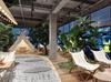 Live Broadcast Luxurious Outdoor Café with Green Artificial Turf