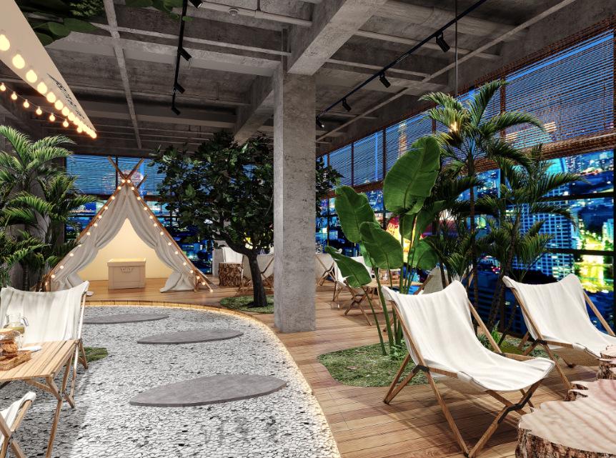 Live Broadcast Luxurious Outdoor Café with Green Artificial Turf