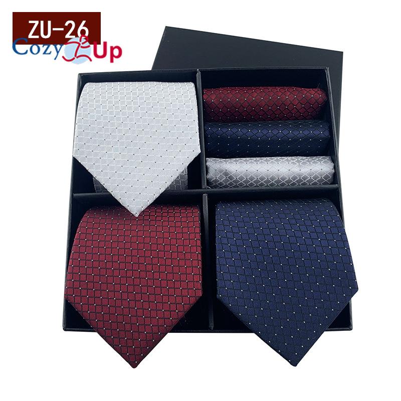 3pcs Necktie+3 Pcs Square Scarf  Men Two-piece Tie Set Wave Point A Tie Cufflinks Business Fashion Handkerchief Paisley