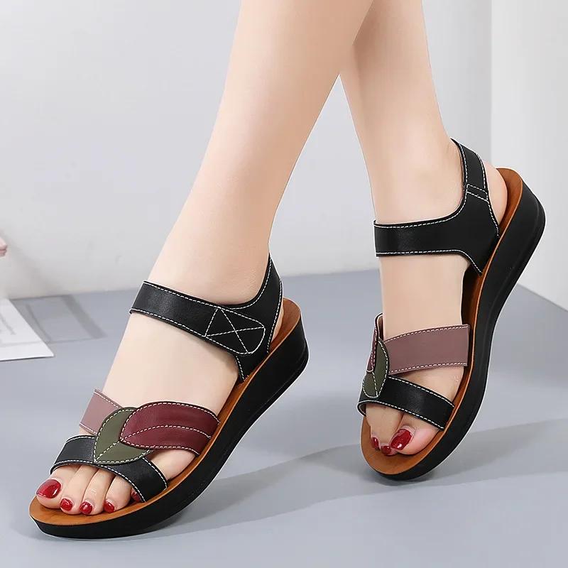 Fashion 2025 Big Size Casual Soft Breathable PU Sandals Shoes For Women Wedges Platform Chaussure Femme Ladies  Zapatos Mujer