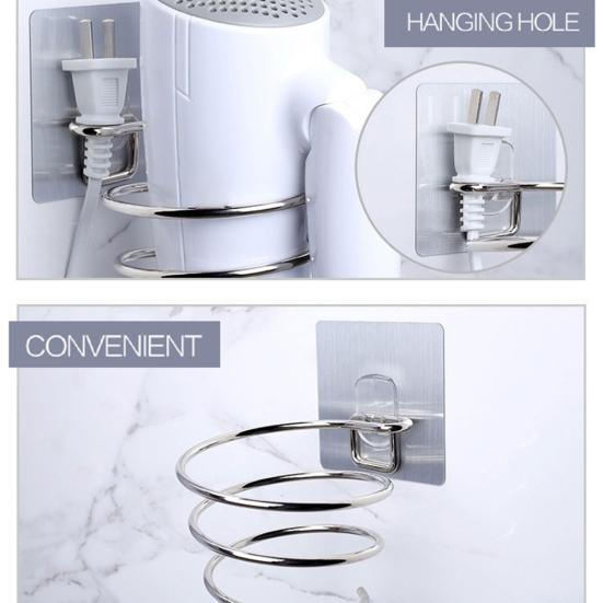 Wandmontierter Spiral-Föhnständer aus Edelstahl für Badezimmer