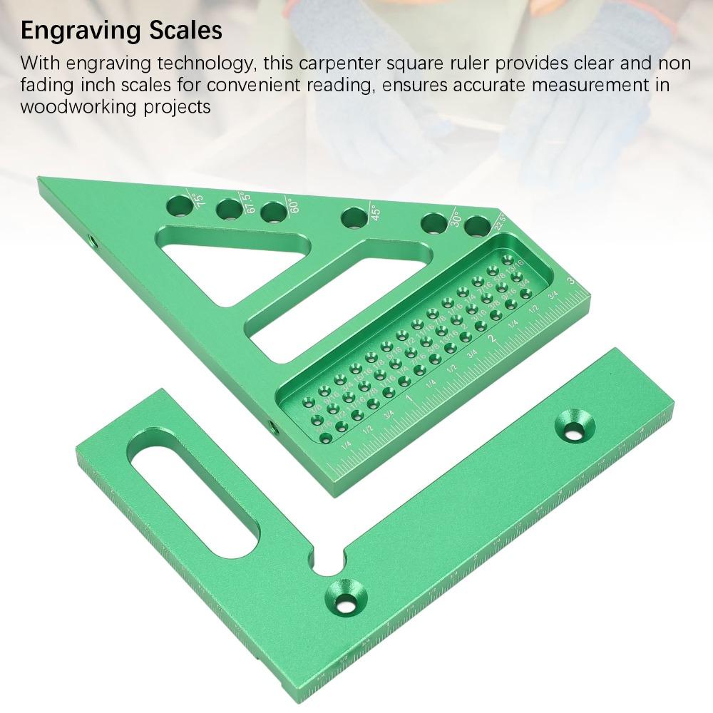 6pcs Green 3D Carpenter Square Aluminum Alloy Layout Measuring Tool Woodworking